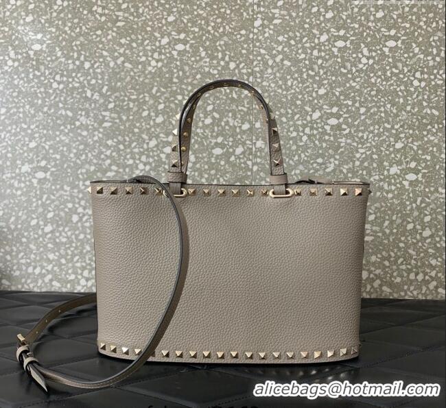 Good Taste Valentino Rockstud Shopping Bag In Grainy Calfskin Leather 0377M Grey 2025
