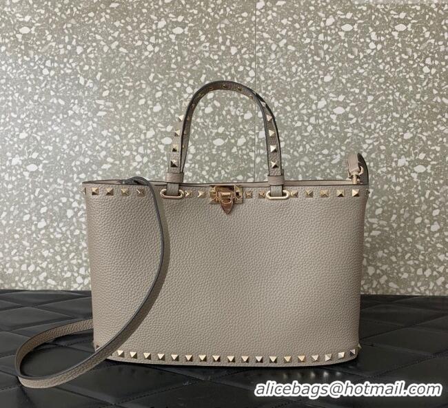 Good Taste Valentino Rockstud Shopping Bag In Grainy Calfskin Leather 0377M Grey 2025