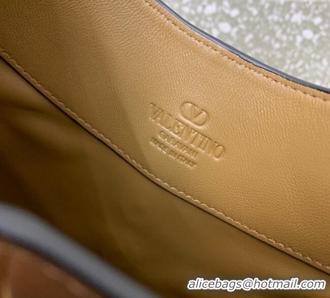 Top Grade Valentino Hoboho Small Hobo Bag In Chevron-Patterned Nappa Leather with Studs 0073S Brown 2025
