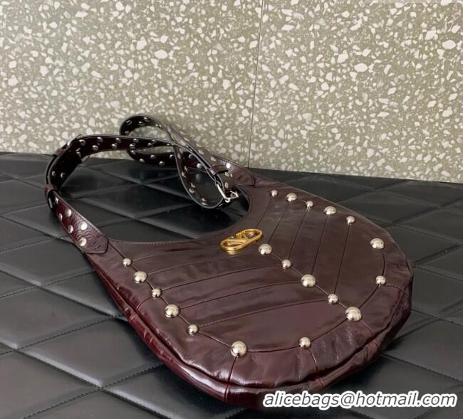 Best Price Valentino Hoboho Small Hobo Bag In Chevron-Patterned Nappa Leather with Studs 0073S Burgundy 2025