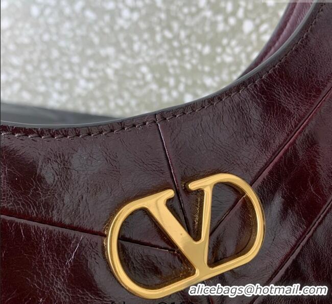 Best Price Valentino Hoboho Small Hobo Bag In Chevron-Patterned Nappa Leather with Studs 0073S Burgundy 2025