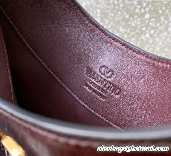 Best Price Valentino Hoboho Small Hobo Bag In Chevron-Patterned Nappa Leather with Studs 0073S Burgundy 2025