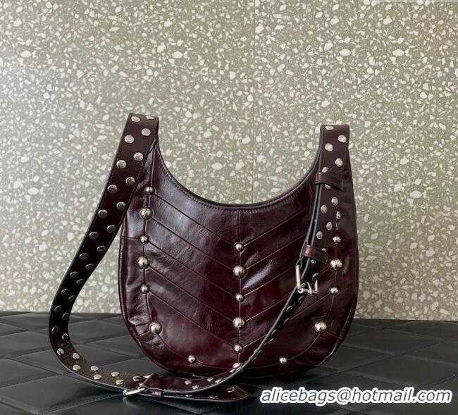 Best Price Valentino Hoboho Small Hobo Bag In Chevron-Patterned Nappa Leather with Studs 0073S Burgundy 2025