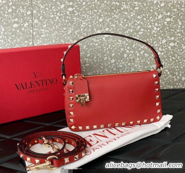 Luxury Cheap Valentino Small Rockstud Crossbody Bag in Grainy Calfskin VLTN0311 Red 2025