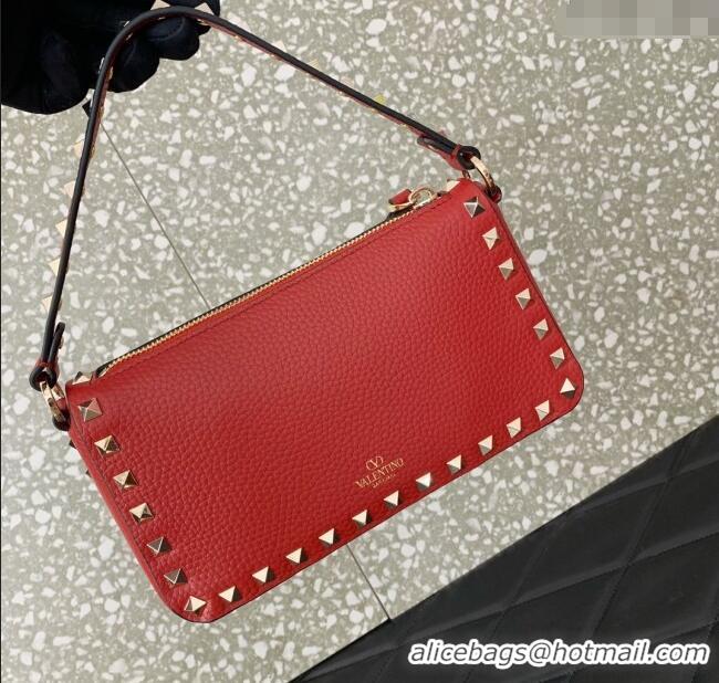Luxury Cheap Valentino Small Rockstud Crossbody Bag in Grainy Calfskin VLTN0311 Red 2025