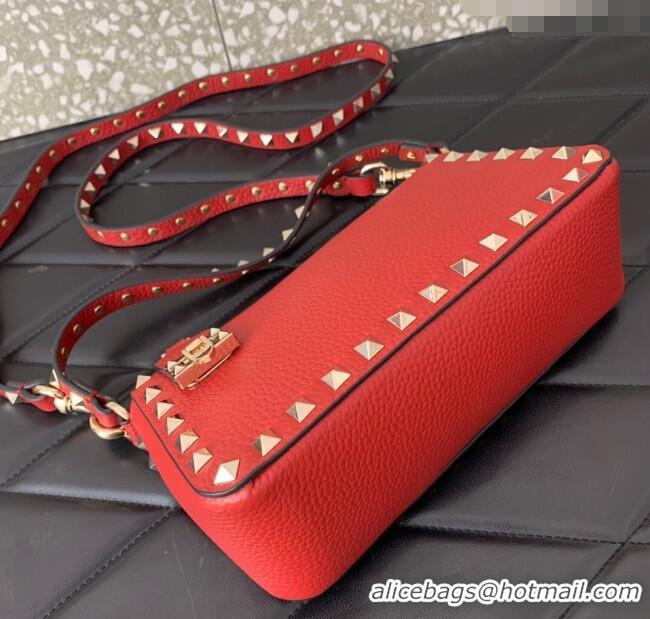 Luxury Cheap Valentino Small Rockstud Crossbody Bag in Grainy Calfskin VLTN0311 Red 2025
