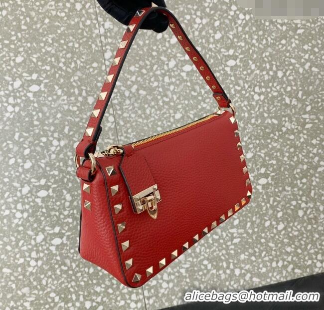 Luxury Cheap Valentino Small Rockstud Crossbody Bag in Grainy Calfskin VLTN0311 Red 2025