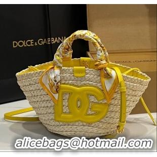Original Cheap Dolce&Gabbana Small Straw Shopper Bag 2828 Yellow 2025