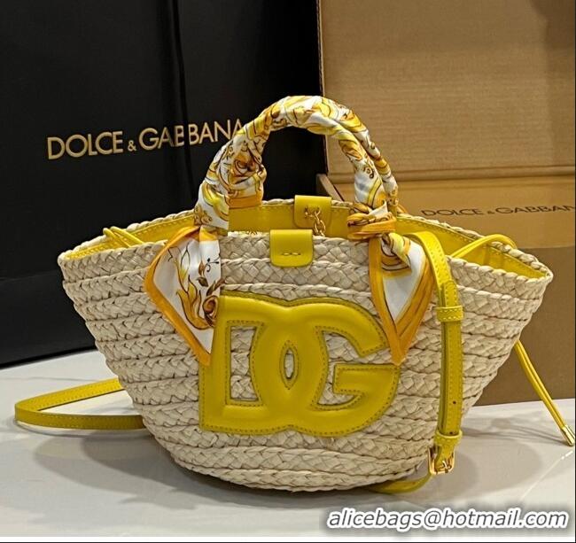 Original Cheap Dolce&Gabbana Small Straw Shopper Bag 2828 Yellow 2025