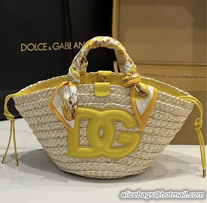 Original Cheap Dolce&Gabbana Small Straw Shopper Bag 2828 Yellow 2025