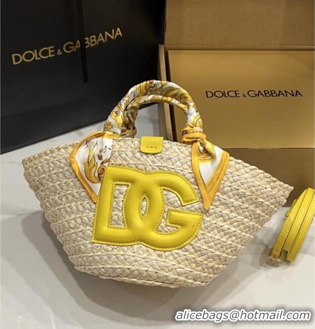 Original Cheap Dolce&Gabbana Small Straw Shopper Bag 2828 Yellow 2025