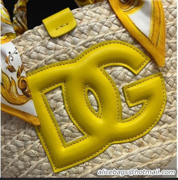 Original Cheap Dolce&Gabbana Small Straw Shopper Bag 2828 Yellow 2025