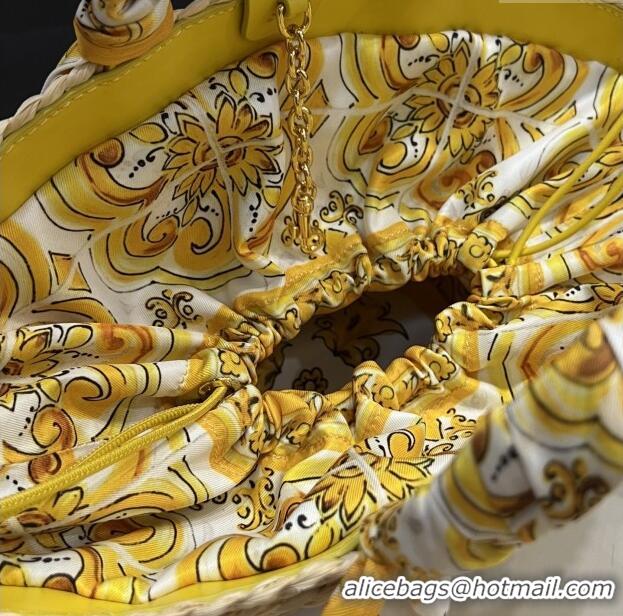 Original Cheap Dolce&Gabbana Small Straw Shopper Bag 2828 Yellow 2025