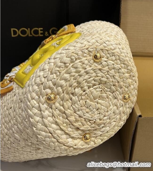 Original Cheap Dolce&Gabbana Small Straw Shopper Bag 2828 Yellow 2025