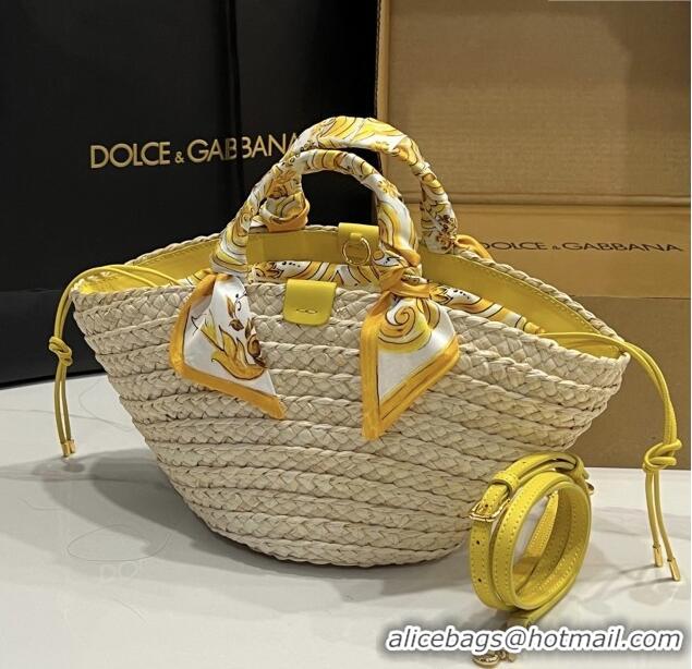 Original Cheap Dolce&Gabbana Small Straw Shopper Bag 2828 Yellow 2025