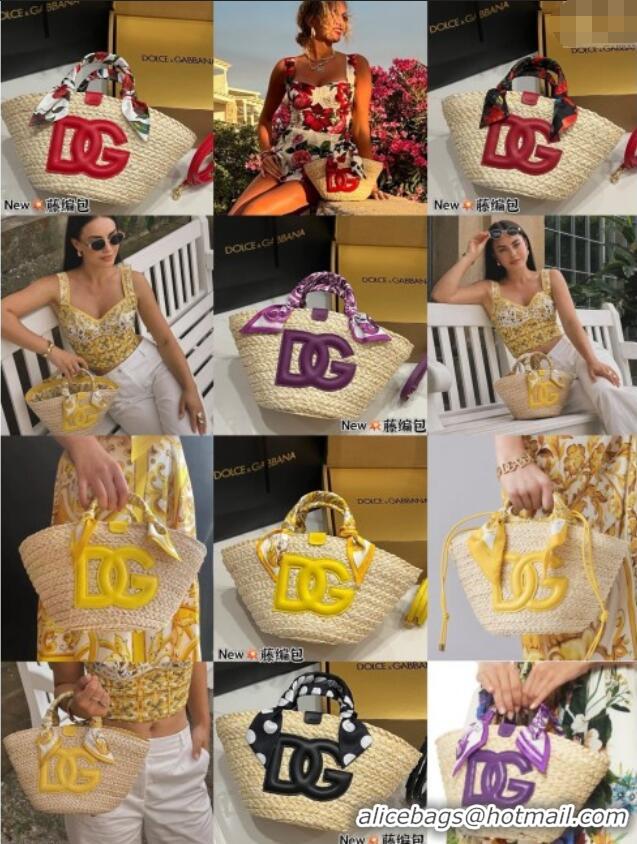 Original Cheap Dolce&Gabbana Small Straw Shopper Bag 2828 Yellow 2025
