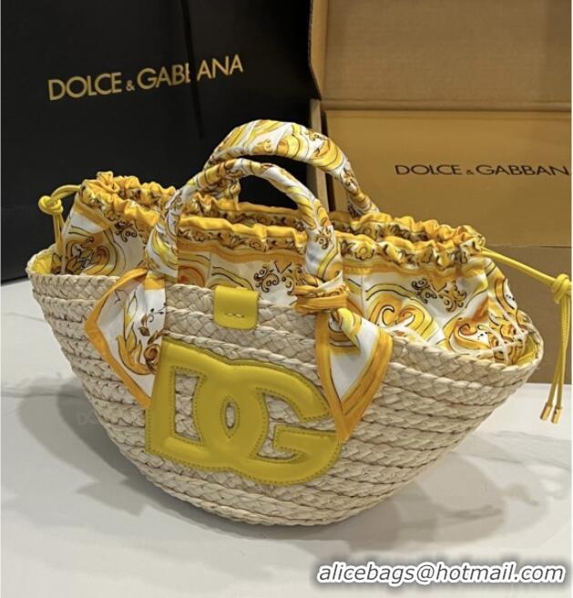 Original Cheap Dolce&Gabbana Small Straw Shopper Bag 2828 Yellow 2025