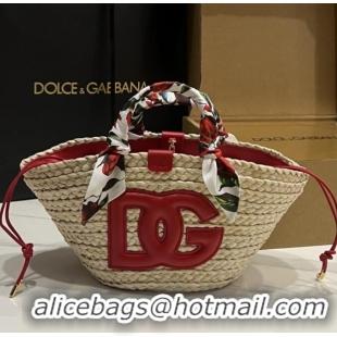 Luxury Cheap Dolce&Gabbana Small Straw Shopper Bag 2828 Red 2025