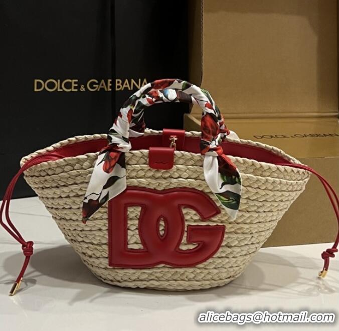 Luxury Cheap Dolce&Gabbana Small Straw Shopper Bag 2828 Red 2025