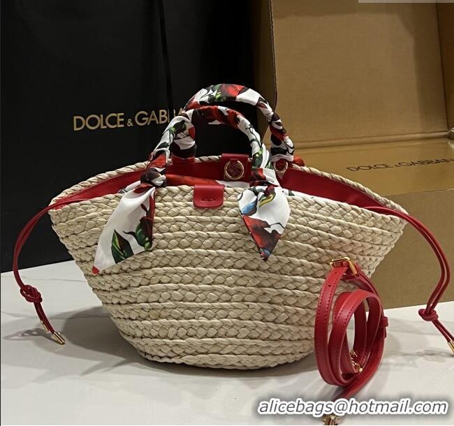 Luxury Cheap Dolce&Gabbana Small Straw Shopper Bag 2828 Red 2025