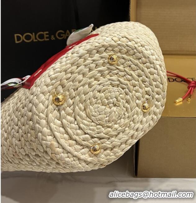 Luxury Cheap Dolce&Gabbana Small Straw Shopper Bag 2828 Red 2025