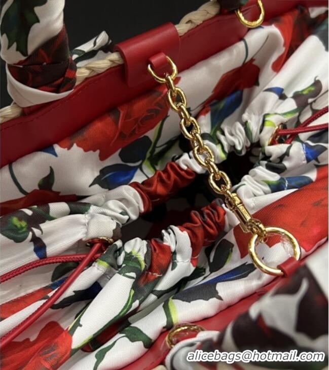 Luxury Cheap Dolce&Gabbana Small Straw Shopper Bag 2828 Red 2025