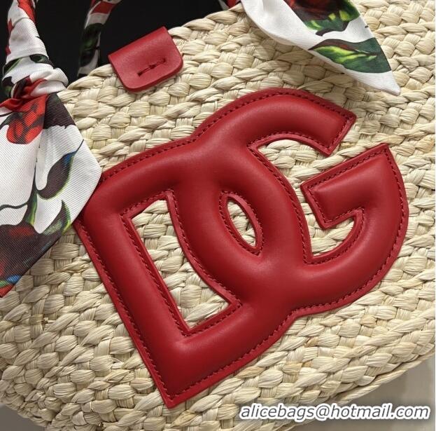 Luxury Cheap Dolce&Gabbana Small Straw Shopper Bag 2828 Red 2025