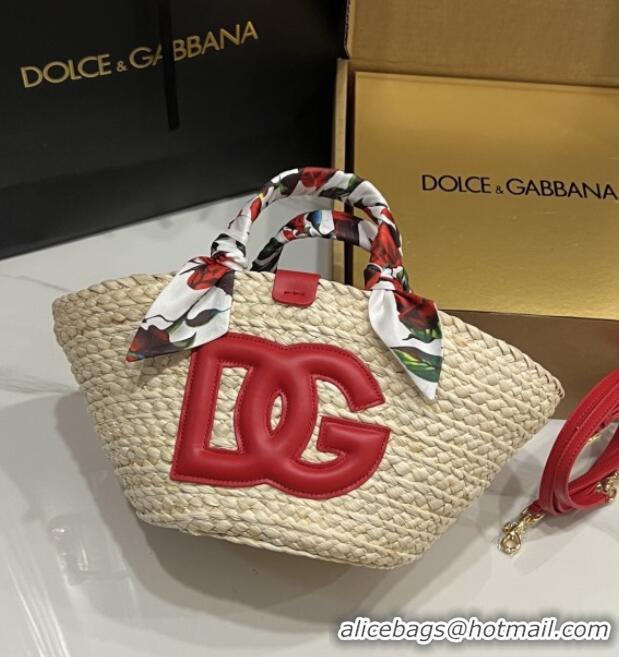 Luxury Cheap Dolce&Gabbana Small Straw Shopper Bag 2828 Red 2025