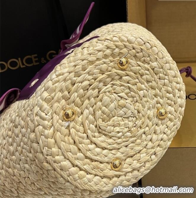 Good Taste Dolce&Gabbana Small Straw Shopper Bag 2828 Purple 2025