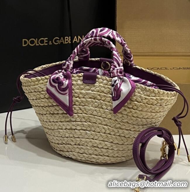 Good Taste Dolce&Gabbana Small Straw Shopper Bag 2828 Purple 2025