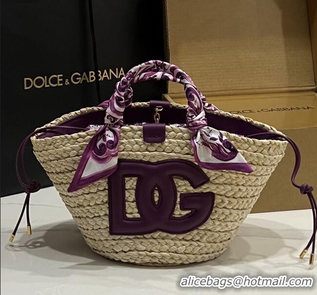 Good Taste Dolce&Gabbana Small Straw Shopper Bag 2828 Purple 2025