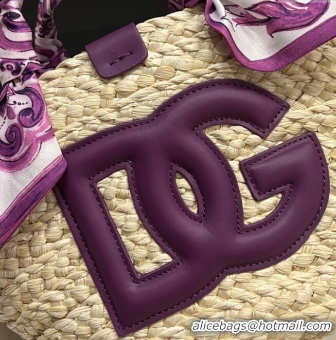 Good Taste Dolce&Gabbana Small Straw Shopper Bag 2828 Purple 2025