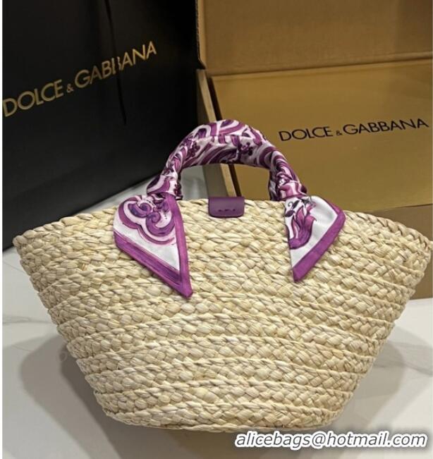 Good Taste Dolce&Gabbana Small Straw Shopper Bag 2828 Purple 2025