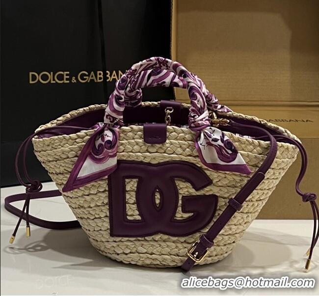 Good Taste Dolce&Gabbana Small Straw Shopper Bag 2828 Purple 2025