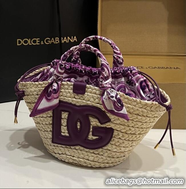 Good Taste Dolce&Gabbana Small Straw Shopper Bag 2828 Purple 2025