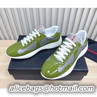 Discount Prada Men's America's Cup Bike Patent Leather and Fabric Sneakers Light Green 2025 3E6420 1027123
