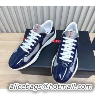 Big Discount Prada Men's America's Cup Bike Patent Leather and Fabric Sneakers Navy Blue 2025 3E6420 1027124