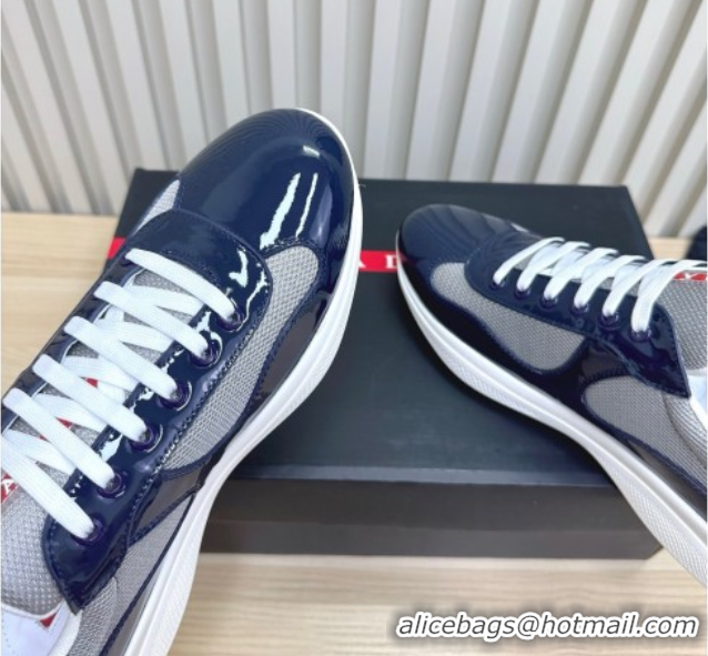 Big Discount Prada Men's America's Cup Bike Patent Leather and Fabric Sneakers Navy Blue 2025 3E6420 1027124
