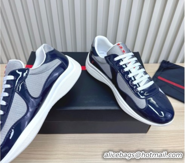 Big Discount Prada Men's America's Cup Bike Patent Leather and Fabric Sneakers Navy Blue 2025 3E6420 1027124