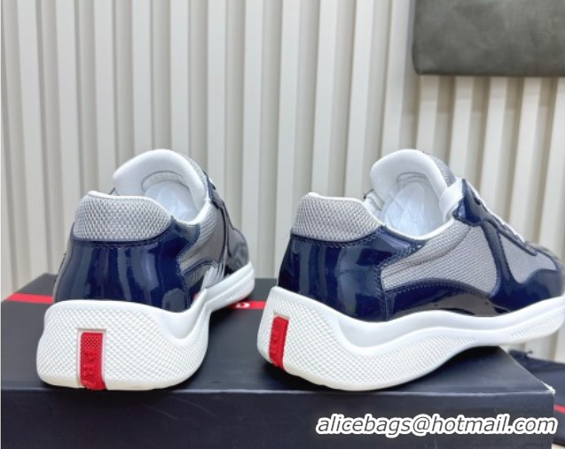 Big Discount Prada Men's America's Cup Bike Patent Leather and Fabric Sneakers Navy Blue 2025 3E6420 1027124