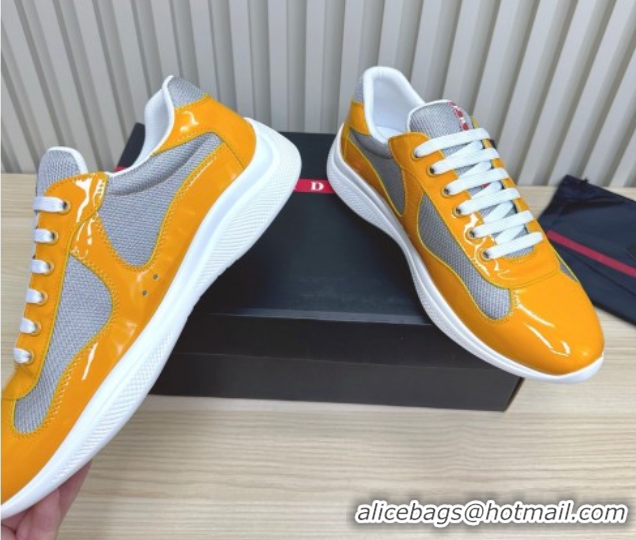 Good Product Prada Men's America's Cup Bike Patent Leather and Fabric Sneakers Yellow 2025 3E6420 1027125