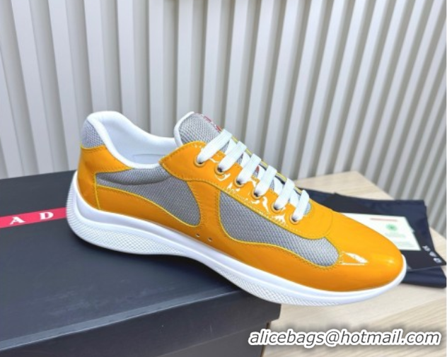 Good Product Prada Men's America's Cup Bike Patent Leather and Fabric Sneakers Yellow 2025 3E6420 1027125