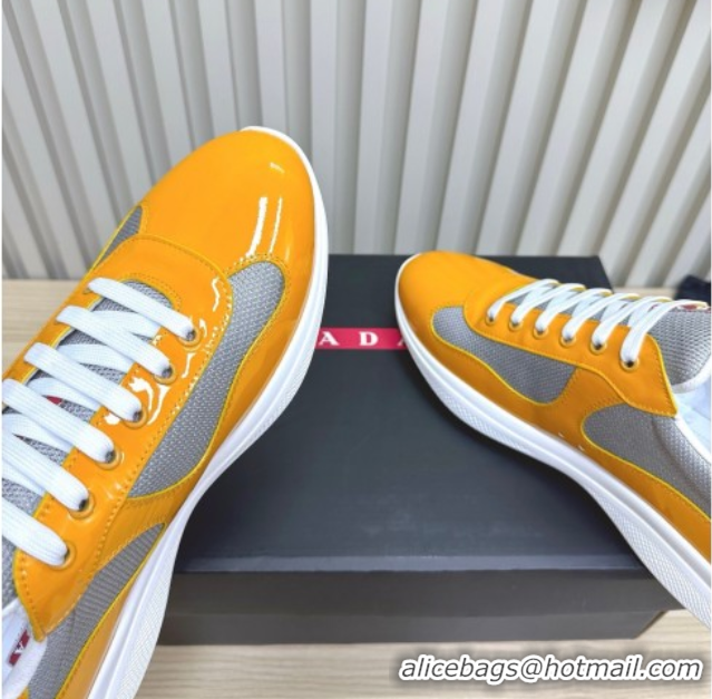 Good Product Prada Men's America's Cup Bike Patent Leather and Fabric Sneakers Yellow 2025 3E6420 1027125