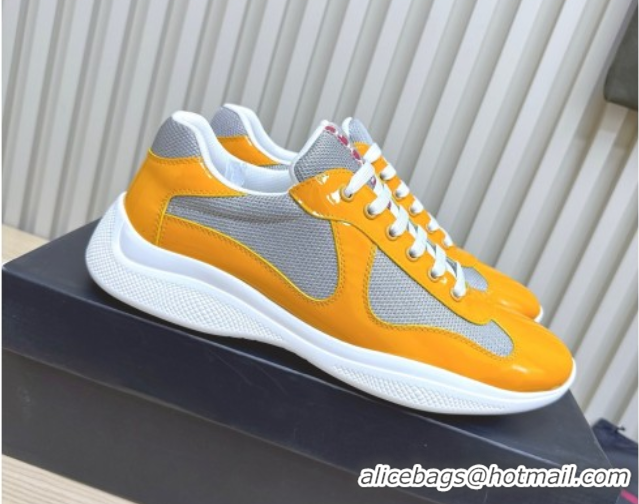 Good Product Prada Men's America's Cup Bike Patent Leather and Fabric Sneakers Yellow 2025 3E6420 1027125