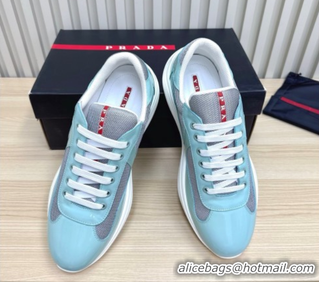 Sophisticated Prada Men's America's Cup Bike Patent Leather and Fabric Sneakers Blue 2025 3E6420 1027126