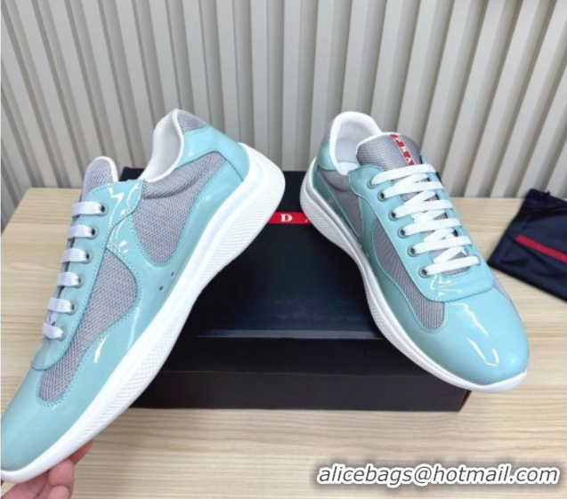 Sophisticated Prada Men's America's Cup Bike Patent Leather and Fabric Sneakers Blue 2025 3E6420 1027126