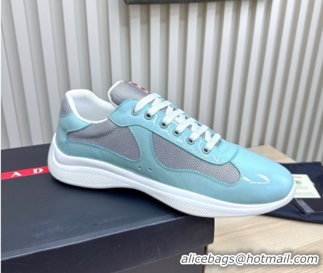 Sophisticated Prada Men's America's Cup Bike Patent Leather and Fabric Sneakers Blue 2025 3E6420 1027126