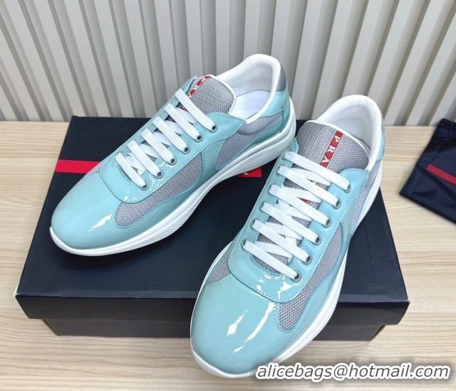 Sophisticated Prada Men's America's Cup Bike Patent Leather and Fabric Sneakers Blue 2025 3E6420 1027126