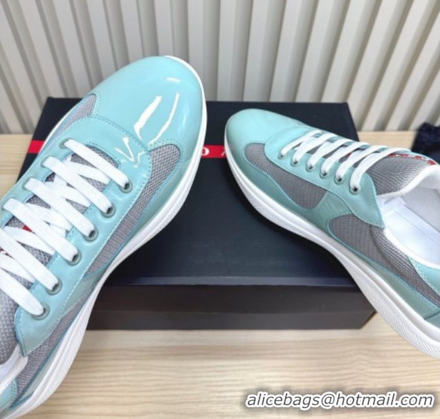 Sophisticated Prada Men's America's Cup Bike Patent Leather and Fabric Sneakers Blue 2025 3E6420 1027126