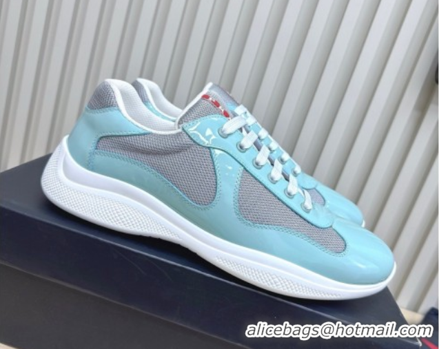 Sophisticated Prada Men's America's Cup Bike Patent Leather and Fabric Sneakers Blue 2025 3E6420 1027126